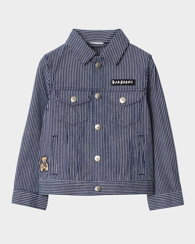 Girl's Dexter Stripe Denim Embroidered Jacket, Size 3-14